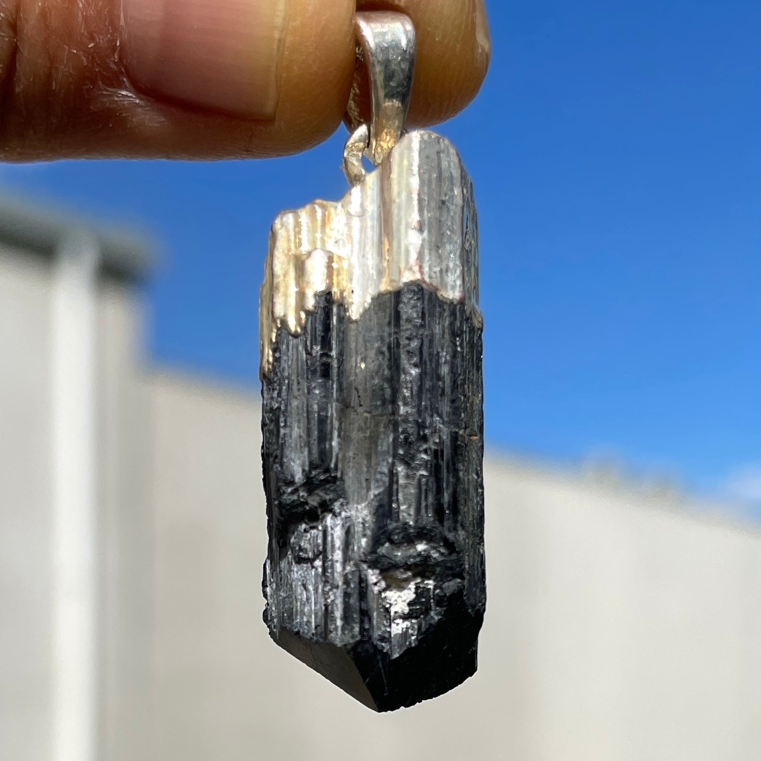 Black Tourmaline-Rough Capped-Pendant-(IN) Black Tourmaline-Rough Capped-Pendant-(IN)